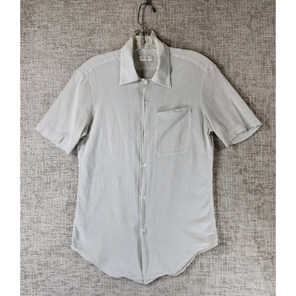 Dries Van Noten Shirt Mens 46 US Small Gray‎ Striped 100% Cotton Short Sleeve